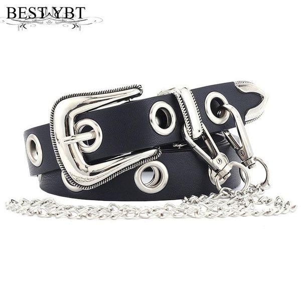 

belts ybt women imitation leather belt alloy pin silver buckle models decorative hollow fashion chain punk style, Black;brown