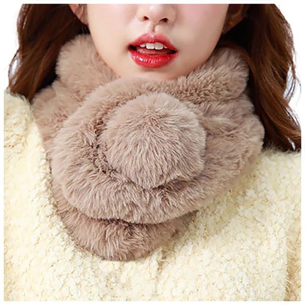 

scarves women plush scarf autumn winter short warm plus ball solid color wraps windproof kawaii, Blue;gray