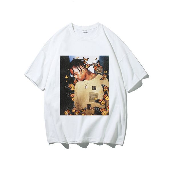 

t shirt travis scott vintage effect rap music cover men summer face material man t-shirt plus size, White