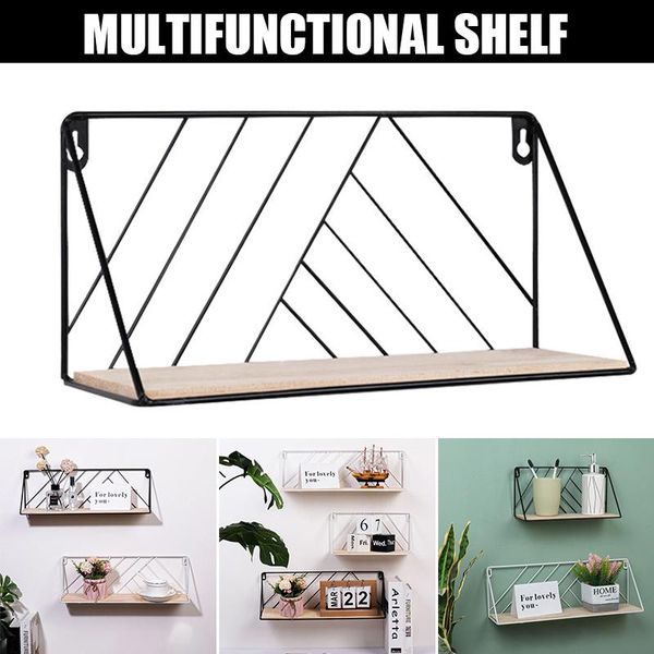 

hooks & rails home wall mounted wood iron shelf multifunction simple clutter sorting storage rack decor for living room kitchen