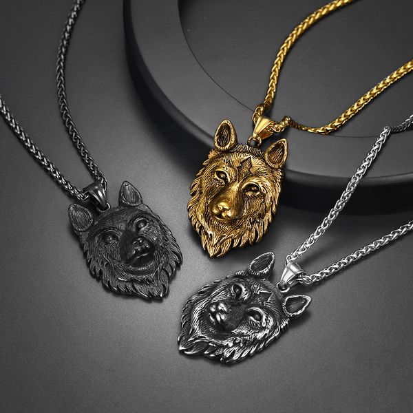 

stylish wolf head pendant men's trend stainless steel animal necklace women's sweater chain jewelry, Silver