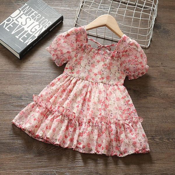 

girl's dresses 1-6y baby girl dress summer little princess elegant korean pink floral short puff sleeved, Red;yellow