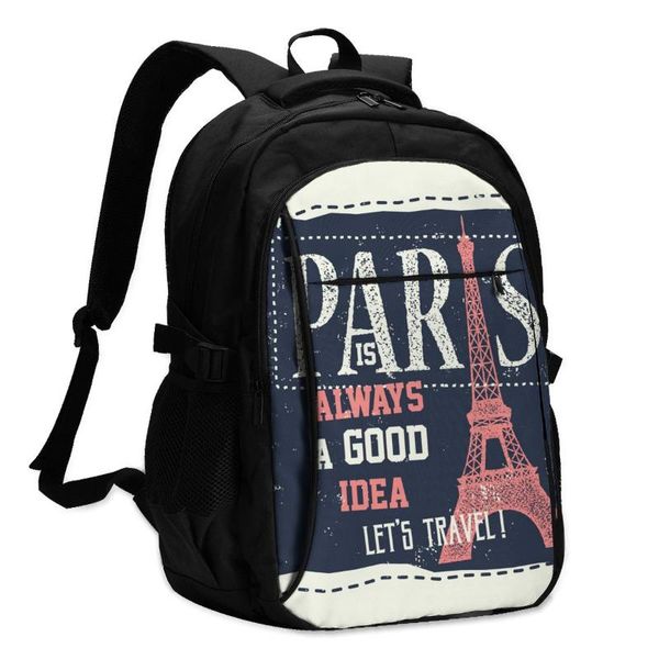 

backpack 2021 lapusb vintage paris france touristic greeting card travel male women leisure