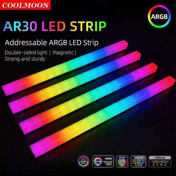 

coolmoon 30cm 5v 3pin/small 4pin double-sided rgb led strip light pc case computer chassis magnetic color atmosphere lamp fans & coolings