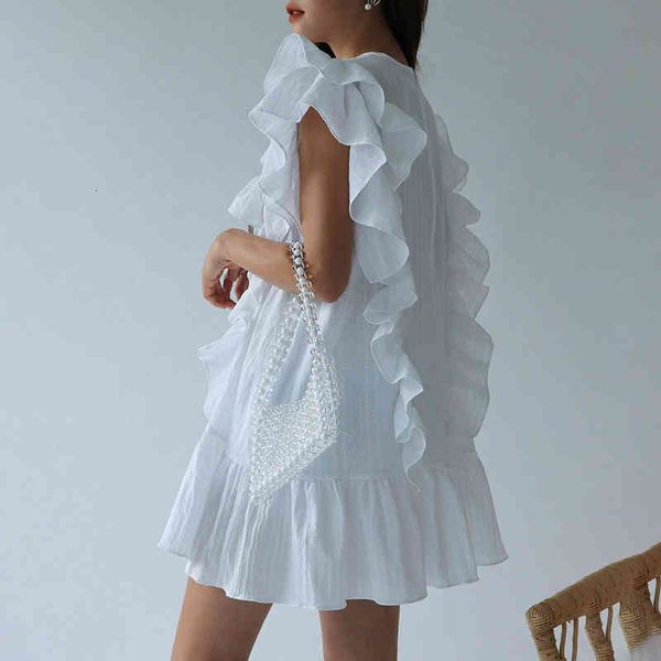 

casual dresses ruffles straight women cotton vintage summer party plus size loose o-neck butterfly sleeve elegant cocktail, Black;gray
