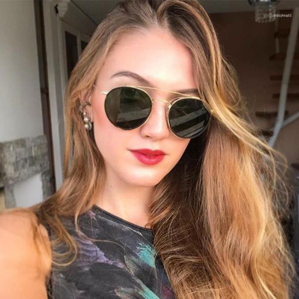 

vintage round women sunglasses brand black metal men fashion clear shades classic female glasses1, White;black