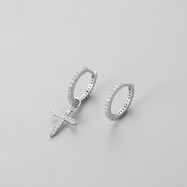 

wind inlaid crystal diamond cross asymmetric earrings personality simple fashion net red temperament, Silver