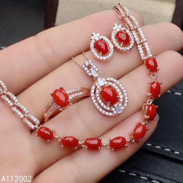 

fine jewelry natural red coral 925 sterling silver women necklace bracelet ring earrings set support test luxury bracelet, &, Black