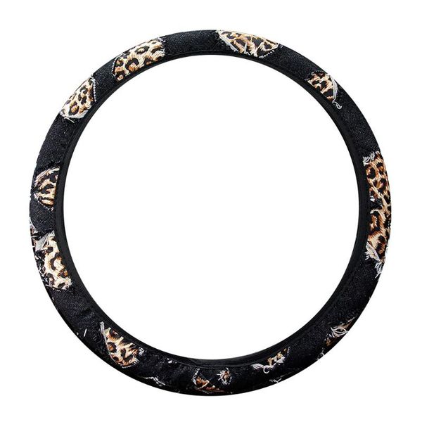 

car accessories wheel cover on the steering leopard denim case auto supplies covers