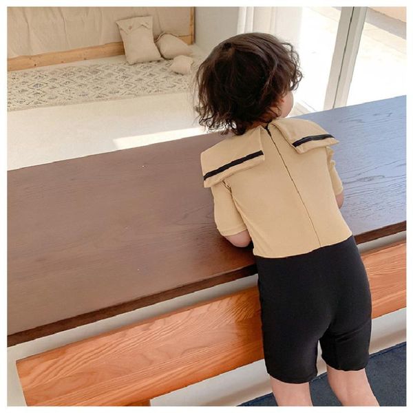 

one-pieces teenager boy swimwear sailor one piece baby bathing suit for boys kids sport swimming plaid swimsuit beachwear costume 2-9t, Black