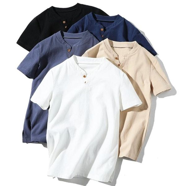 

men's t-shirts summer t shirts solid pullovers linen men shirt short sleeve v-neck slim fit plain casual, White;black