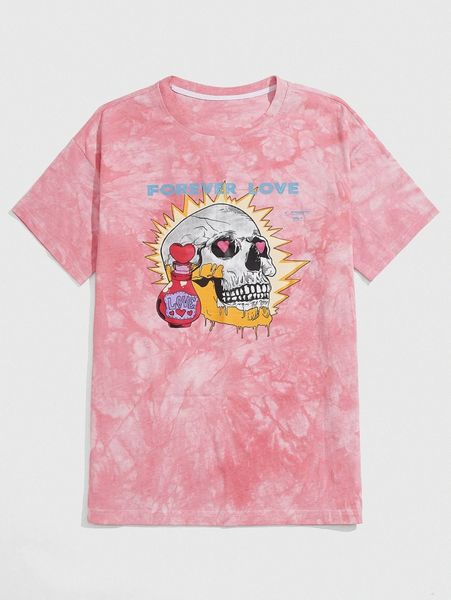 

romwe guys letter skull graphic tie dye tee o62b#, White;black