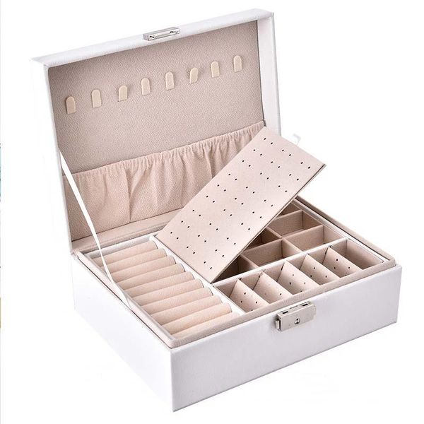 

storage boxes & bins 2021 pu leather jewelry box portable double-layer packaging european-style multi-function winter gift