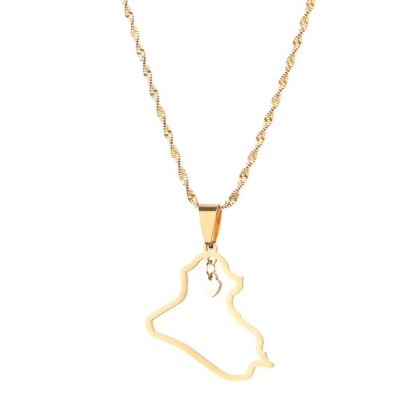 

stainless steel heart iraq map pendant necklace gold color jewelry women necklaces, Silver