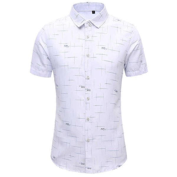 

45kg-120kg summer korean fashion mens short sleeve printed shirt button shirts 4xl 5xl 6xl 7xl 210528, White;black