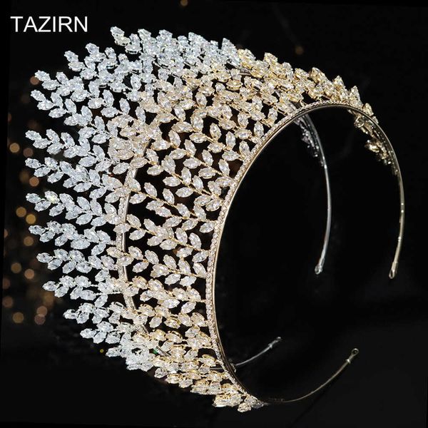 2021 Trend Tall Tiaras Zirkon Diadem Tatlı 16 Quinceanera Prenses Taçlar CZ Düğün Gelin Başlıklar Saç Takı X0625