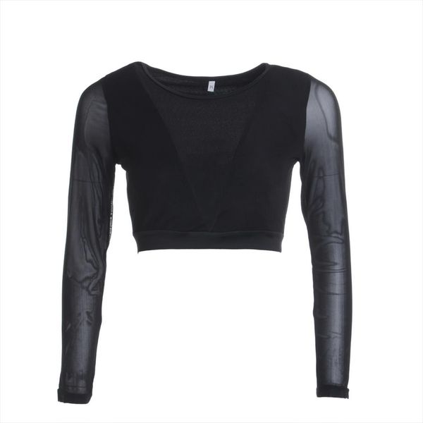 

fashion see through women shirts long sleeve crop mesh top, White