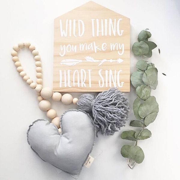 

decorative objects & figurines creative children room wooden beads garland with heart tassels decorations kids trolley tent hanging
