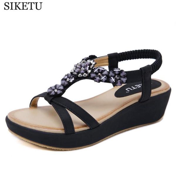

platform women's sandals 2021 fashion summer flower women thick soled beach sandal casual chunky woman shoes sandalias c742, Black