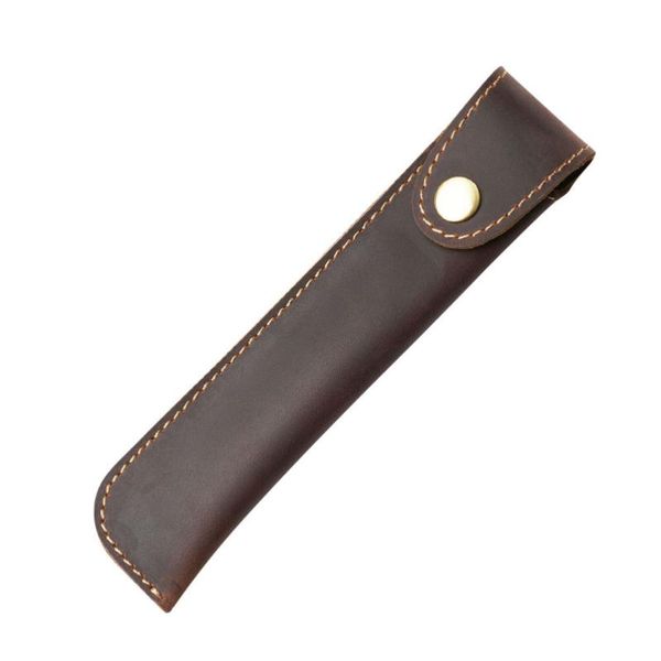 

pencil bags retro leather pen pouch holder single bag case with snap button for rollerball fountain ballpoint (black