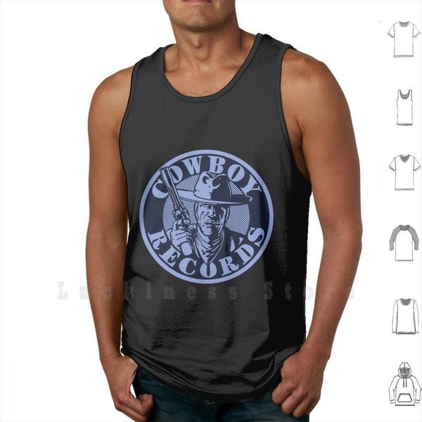 

cowboy records blue logo tank vest 100% cotton, White;black