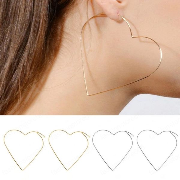 

2021 fashion exaggerate big smooth retro hollow heart hoop earring simple party round loop earrings for women jewelry, Golden;silver