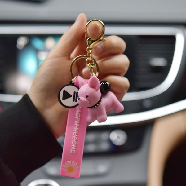 

2021 fashion keychain korea creative geometry section resin chai dog chain daisy bag car key pendant, Slivery;golden