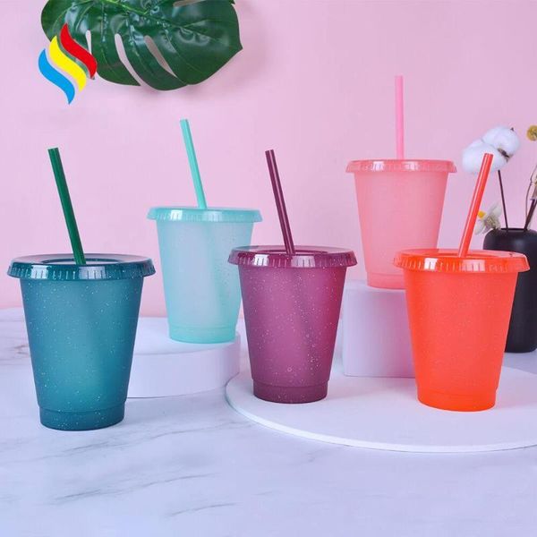 

mugs 5pcs/ set glitter straw cup creative colorful juice outdoor portable plastic water bottle party mug