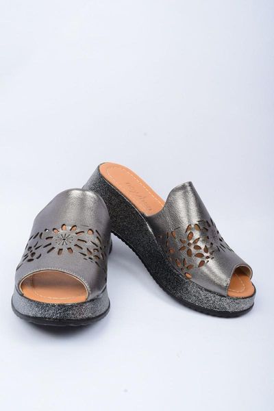 

slippers genuine leather silver women 6403 t158, Black