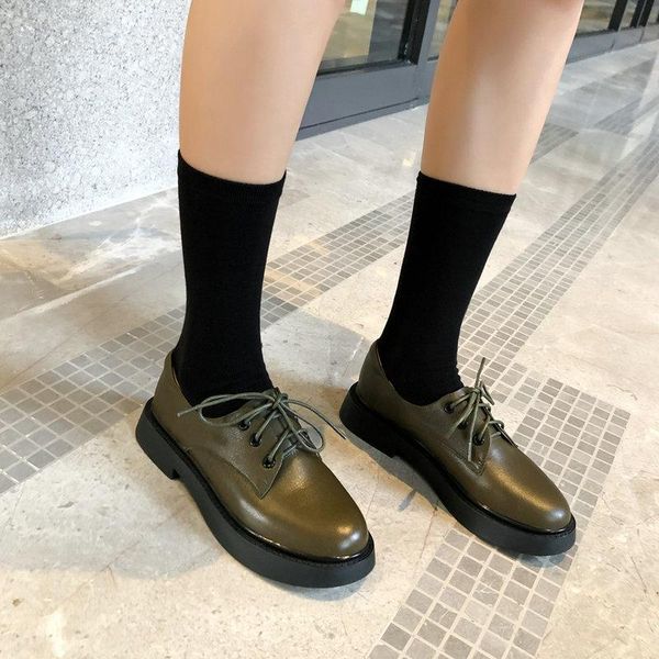 

dress shoes women genuine leather med heel platform lace-up woman large size 40 ladies casual, Black
