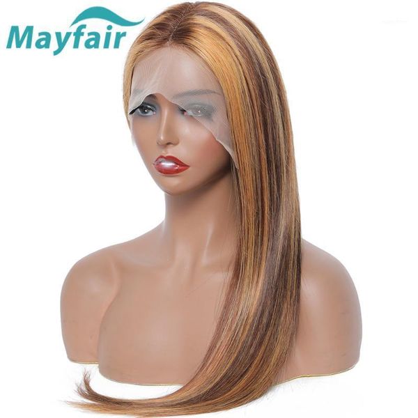 

mayfair highlight wig human hair brown colored straight ombre wigs blonde 4x1 t part lace brazilian non-remy1, Black;brown