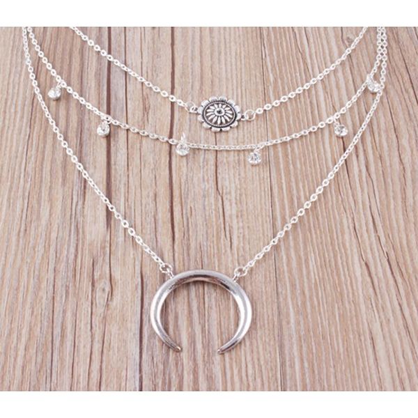 

pendant necklaces 1pc bohemian multi-layer moon star necklace for women vintage pendants geometry chokers jewelry gift, Silver