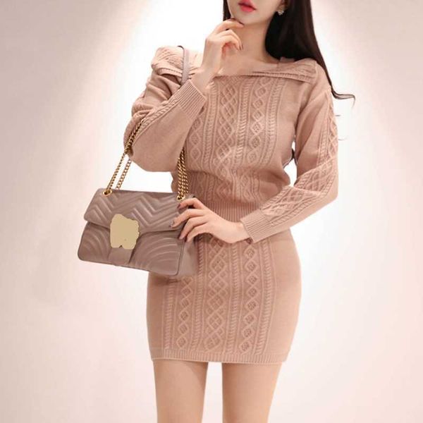 Kadın Katı Renk Kazak Takım Elbise Ve Setleri Uzun Kollu Örme Kazak + Mini Kalem Etek Takım 2 adet Sonbahar Kış Kostüm 210529