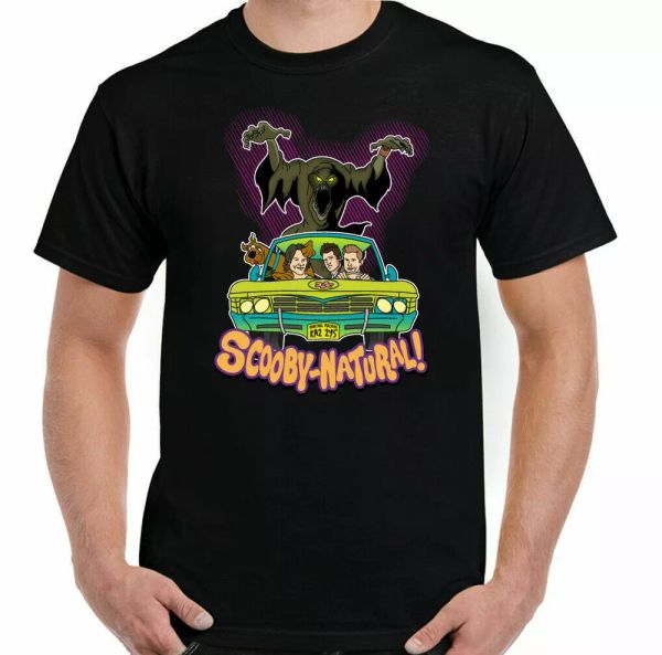 

mens supernatural t-shirt, scooby doo funny parody, White;black