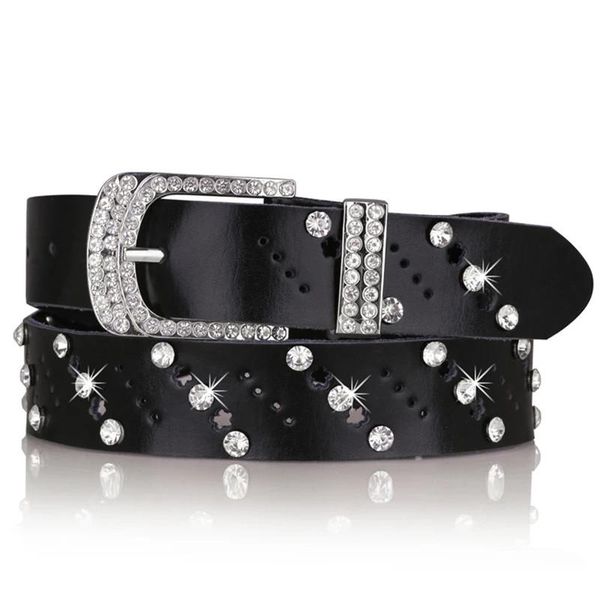 

belts women's belt vintage female pin buckle dress rhinestone pu leather, Black;brown