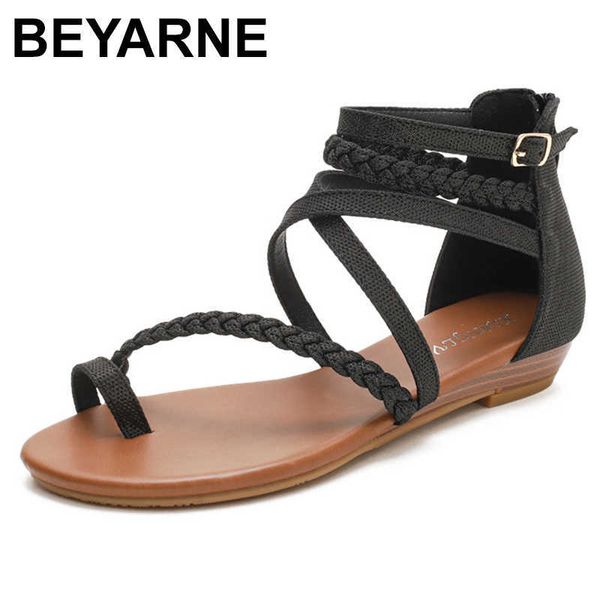 

beyarne beach gladiator rome sandals women shoes woman summer bohemia fashion casual flat ladies sandles sandalias back zipper y0721, Black