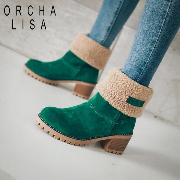 

boots orcha lisa fur warm snow women ankle winter shoes woman square heels bota feminina botas mujer b675j1, Black