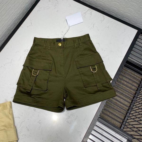 

shorts army green casual cargo women fashion design streetwear double pockets decoration cotton high waist cool shorts, White;black