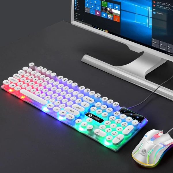 

limei keyboard and mouse set punk retro backlit game usb wired suspension keyboards