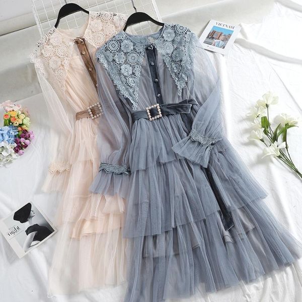 

women's two piece pants 2021 fashion dresses autumn and winter sweet lapel lace waist two-piece dress, White
