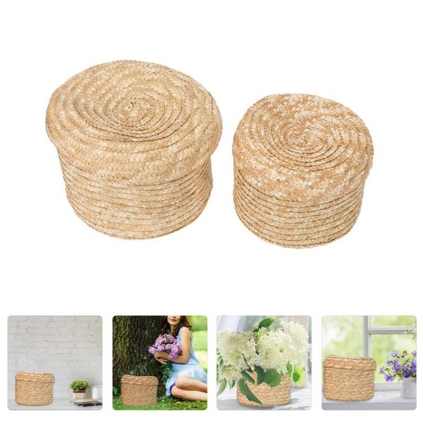 

storage baskets 2pcs household straw basket flower arrangement container (brown)