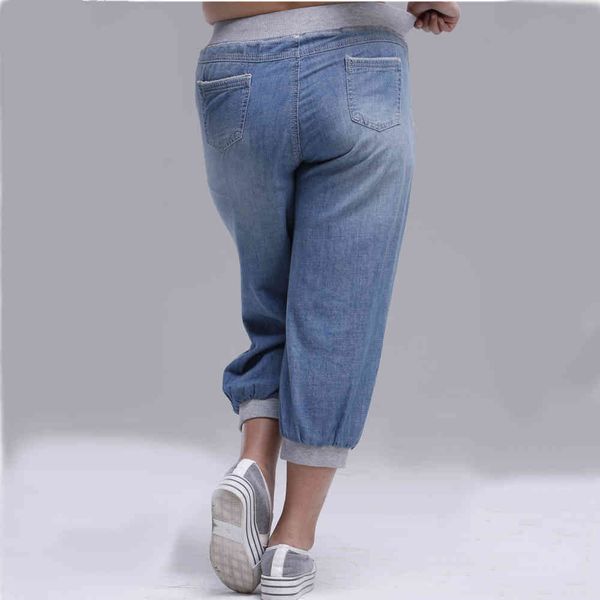 

2021 summer jeans harem plus size loose trousers for women denim pants capris 6xl, Blue