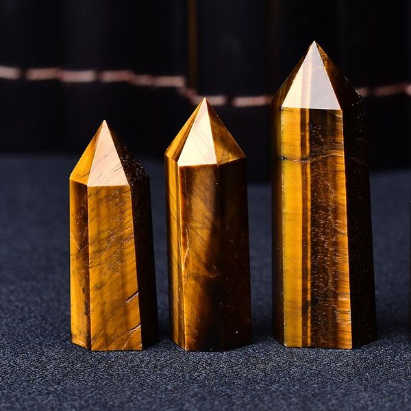 

decorative objects & figurines natural tigers eye stone crystal point mineral ornament healing wand home decor study room decoration energy
