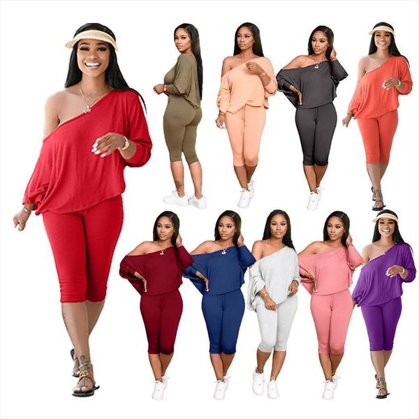 

h1533 selling wear in womens pants europe america style and casual suit of two piece slant shoulder loose large women, White