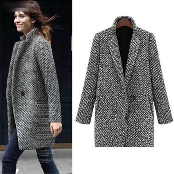 

elegant spring autumn women blazer coat causal long sleeve tweed fashion office work ladies pocket suit women's suits & blazers, White;black