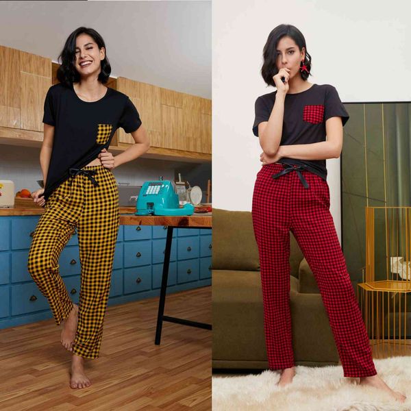 

spring and summer lady's pajamas suit two piece home women's straight, Black;red