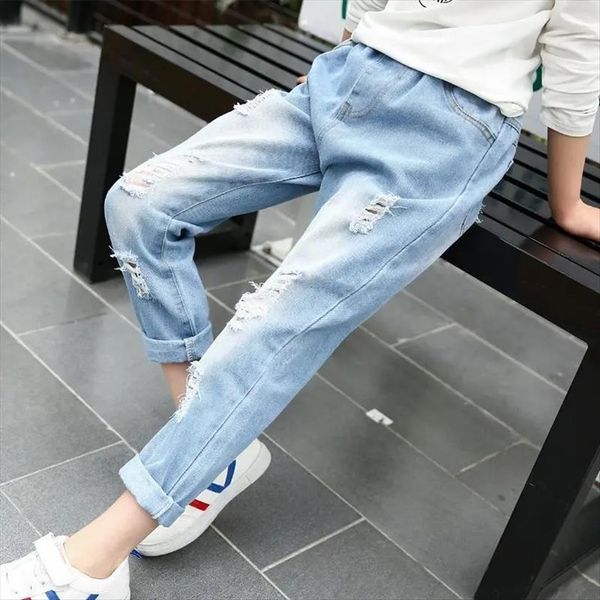 

kids girls jeans spring autumn fashion cotton casual children pants trousers denim clothes for 6 8 10 12 14 year, Blue