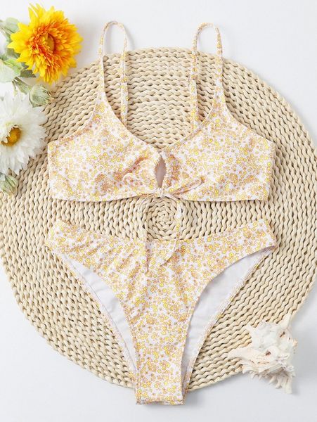 

ditsy floral tie front bikini swimsuit m6rh#, White;black