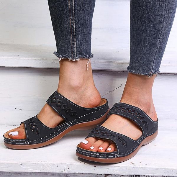 

slippers rimocy plus size 35-43 beach flip flops women comfortable flat summer sandals female hollow out casual shoes woman slides 2021, Black