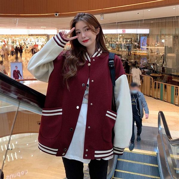 

women's jackets hkdv 2021 american retro jacket ladies spring and autumn loose casual all-match baseball uniform, Black;brown
